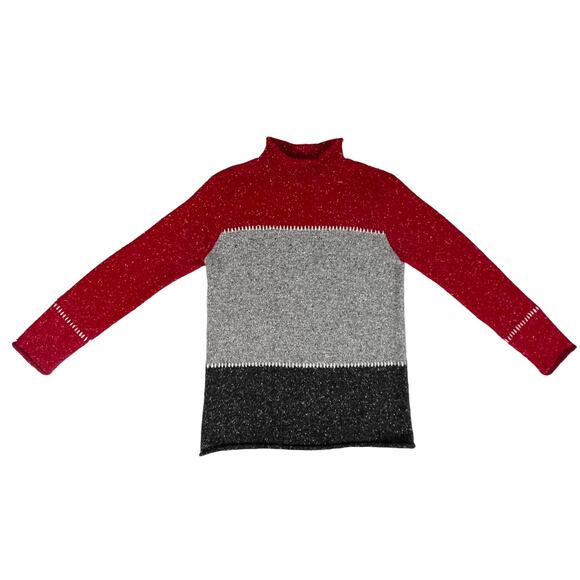 Crazy Horse Mock Neck Sweater Small Red Gray Black Colorblock Rolled Hems - Picture 5 of 7